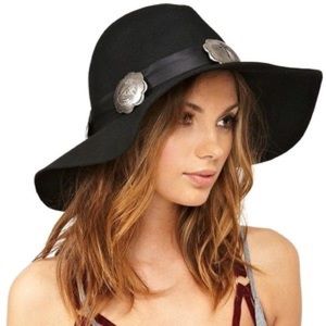 UNIF Black Concho Wool Wide Brim Hat